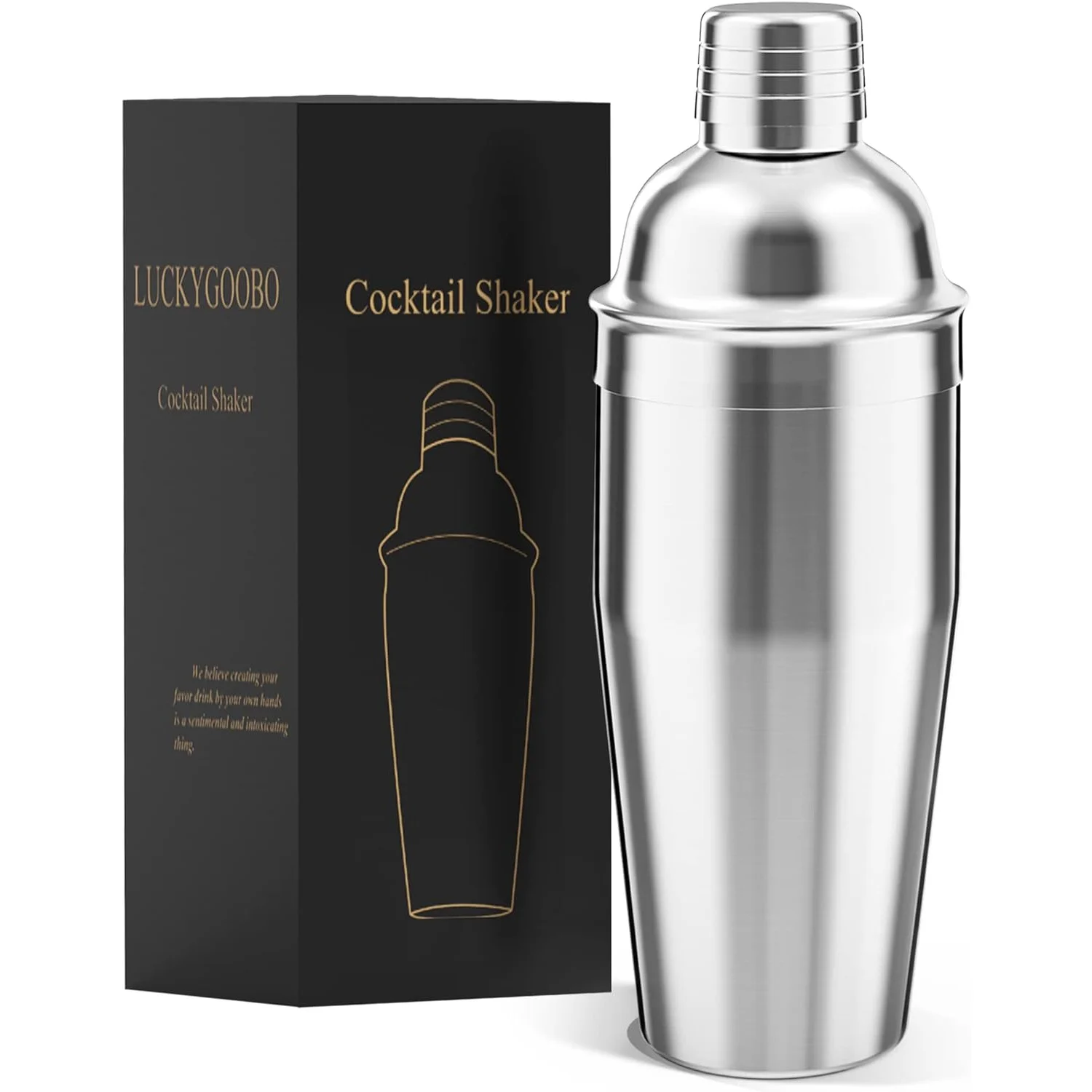 Shaker Bottle Professional 250/350/550/750ml Stainless Steel Mixing Solid Martini Beverage Shaker Cup for Bartender Color Box with Custom Logo