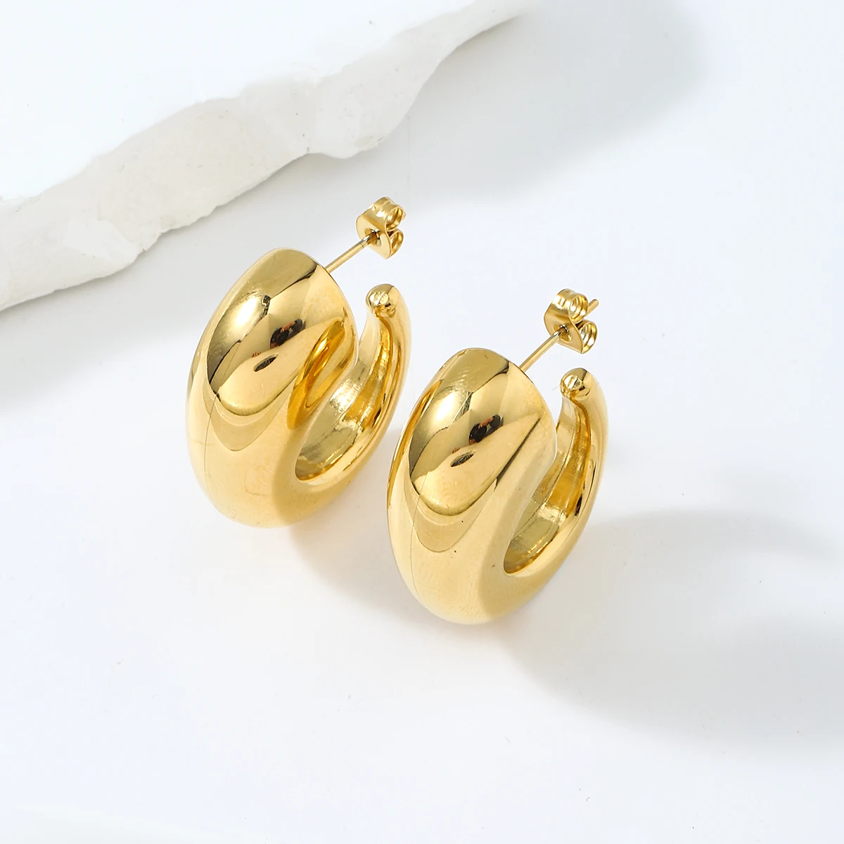Ruigang Rge2486 Stainless Steel C Shape Chunky Gold Earring Unique Gold ...