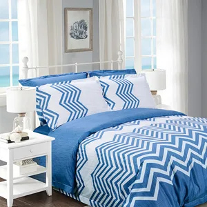 4Pcs Blue Quilt Cover King Size Printed Bedding Set Cotton Bedsheets Sets Modern Geometric