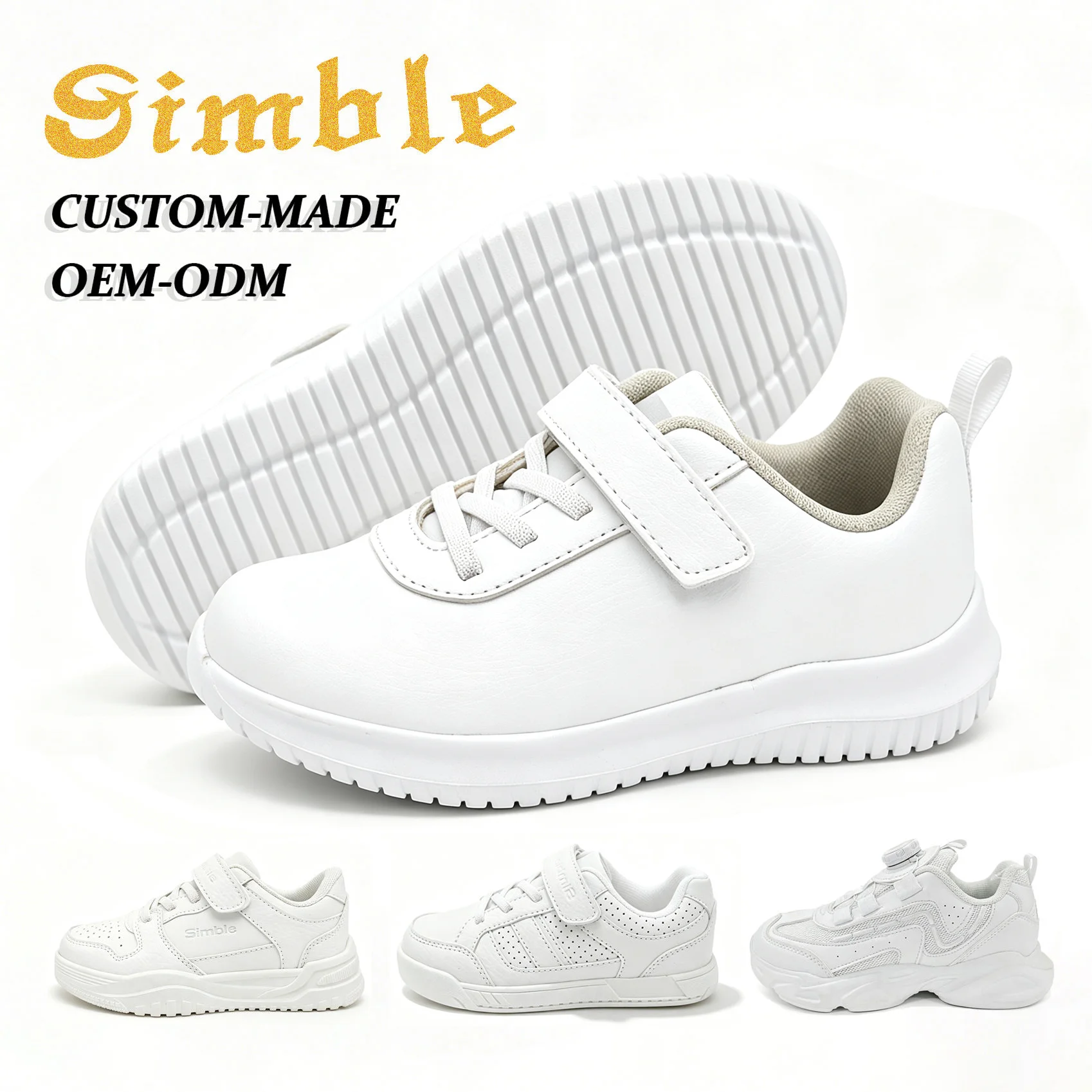OEM Custom Pure White Kids School Shoes Boys Girls Light-weight Soft Comfort EVA Children Casual Sneaker