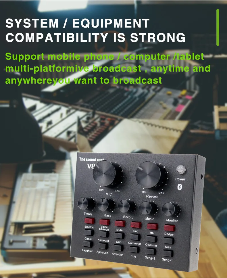Mini Mixer Sound Changer Set Professional Audio V8 Sound Card Set Kit Bm800 Music Card Sound Module for Recording Live Streaming