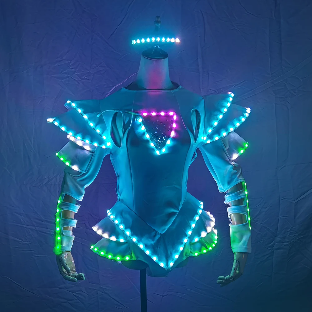 LED Stage Clothes Luminous Robot Costume for Adults Dancerwear Bra Performance Wear for Ballroom Dance