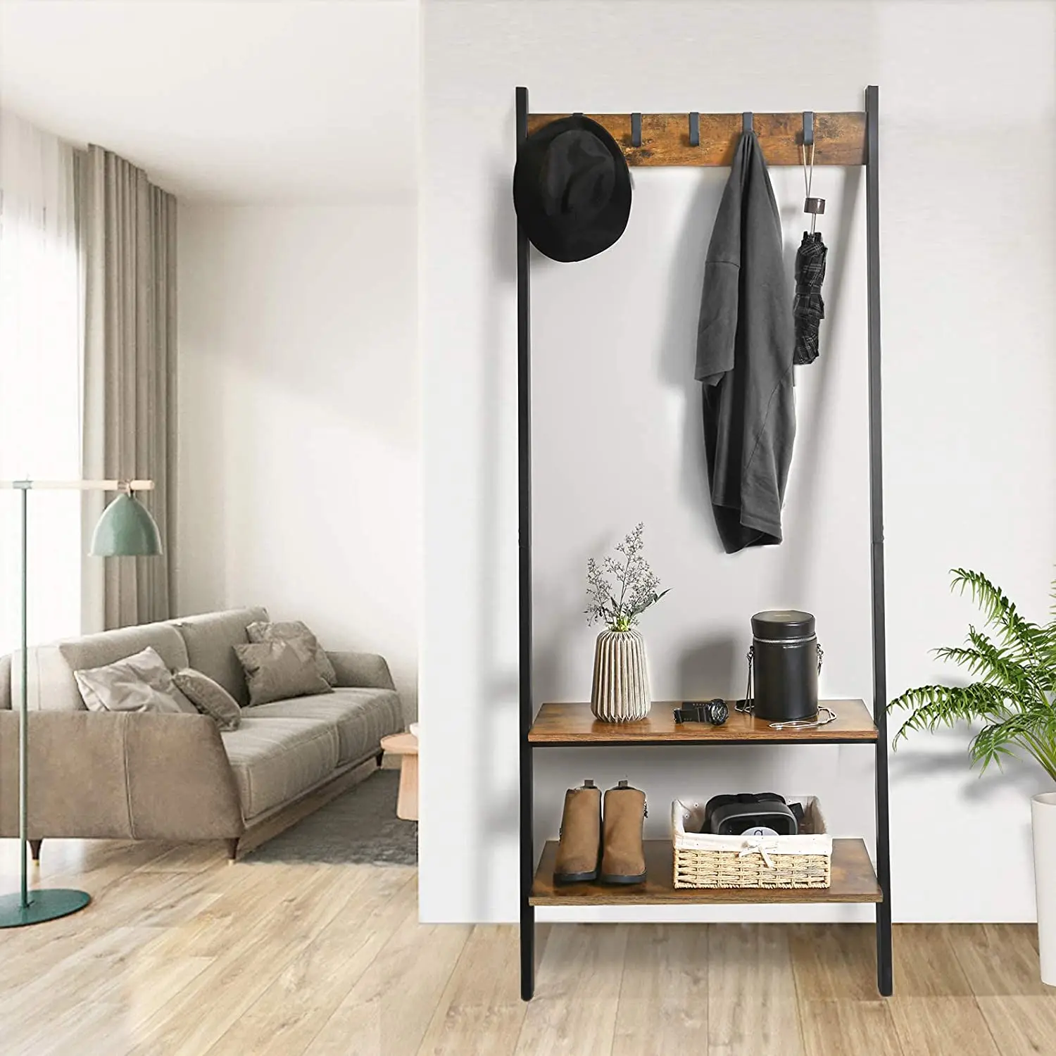 Вешалка для пальто Hall Tree, стойка для прихожей, вешалка для пальто, вешалка для пальто с 2 полками в прихожей, спальне, ванной
