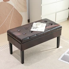 Custom Home PVC Fashion Stool Large Tufted Brown Leather Ottoman Coffee Table Hinge Storage Bench for Living Room