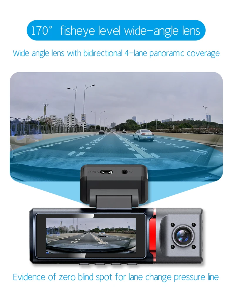 3.16 Inch Car Camera 3 Lens Car DVR Wifi GPS Night Vision 4K Recording 3 Channel Dash Cam