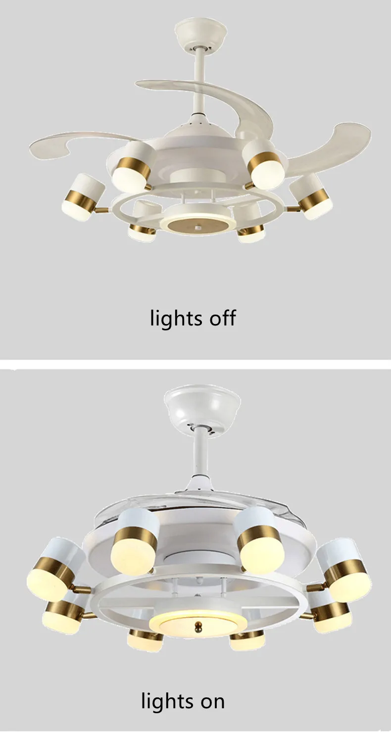 High Quality Modern invisible ABS blade ceiling fan chandelier lighting remote control pendant lamp with led light