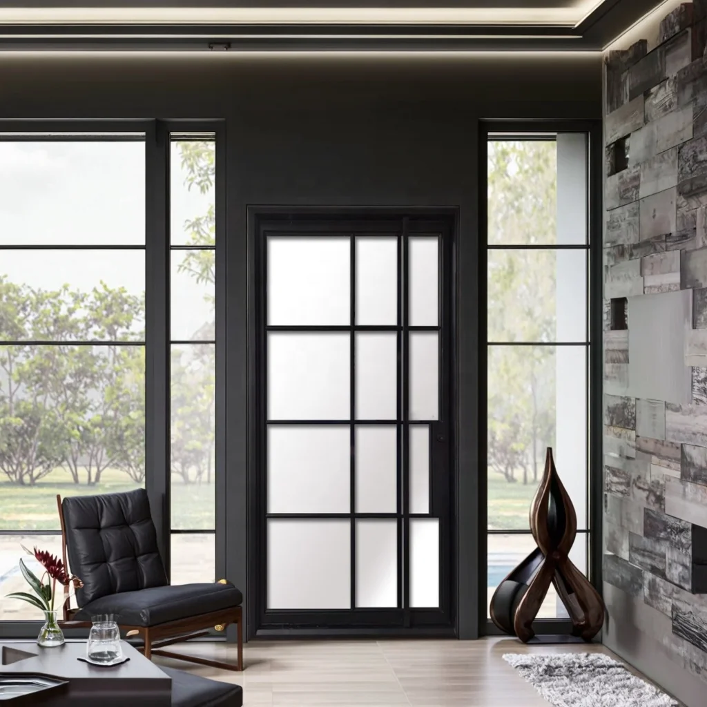 Modern Wrought Iron Front Entry Doors for Residence Interior Screen Door with Steel Material Finished and Painted Surface details