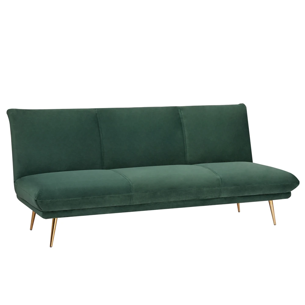 Modern 3-Seater Green Velvet Folding Sofa Bed for Living Room Bedroom Hotel or Apartment with Metal Frame Fabric Futon