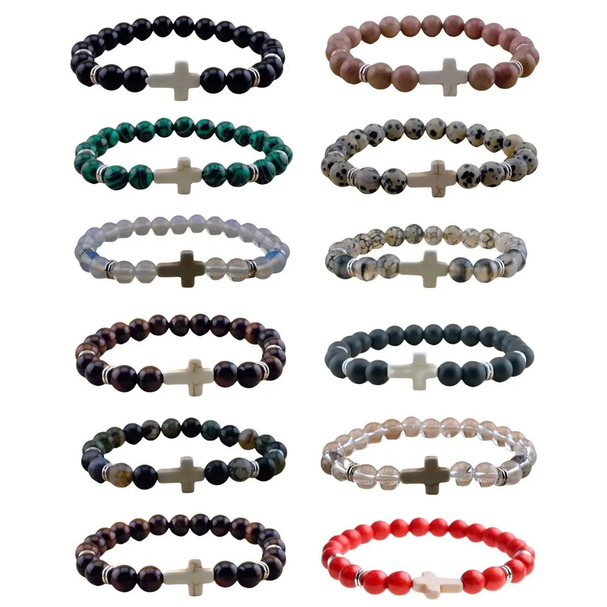 Braccialetti elasticizzati con perline in pietra lavica naturale all