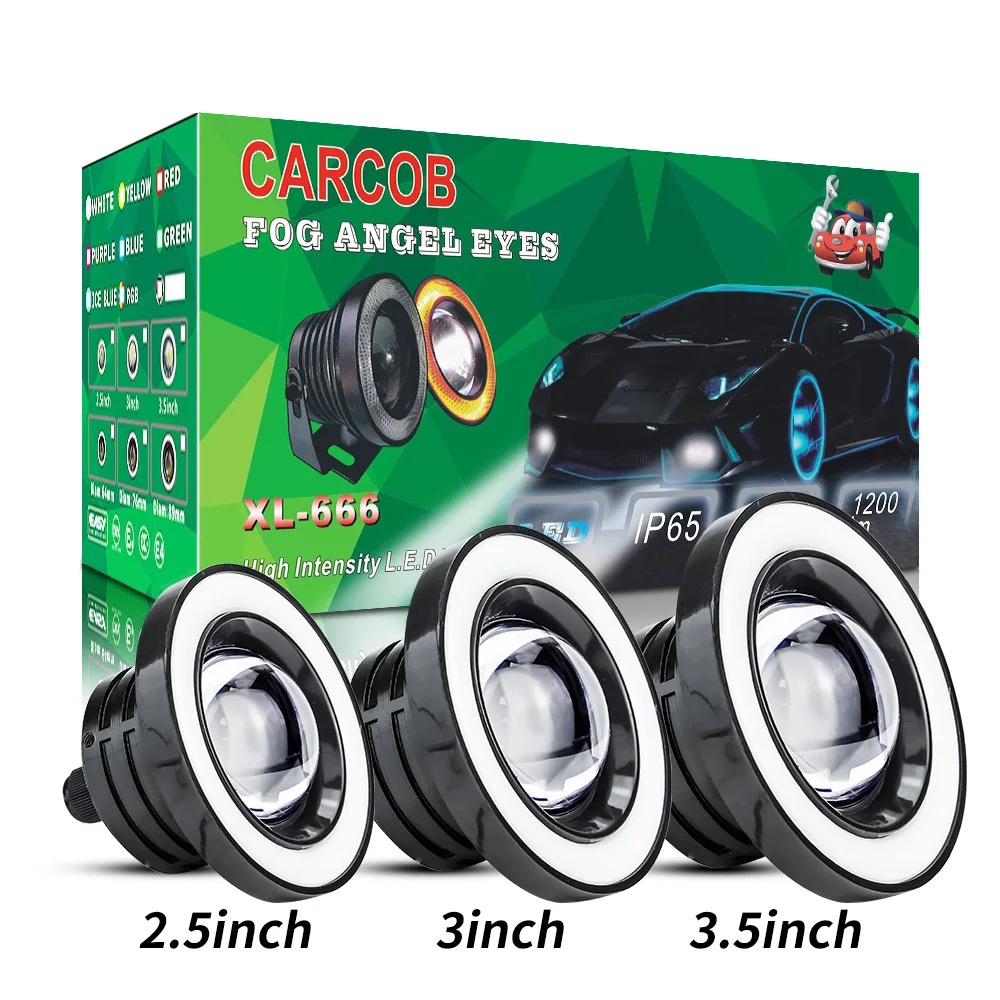 2.5 Car COB LED Fog Light Projector White Angel Eye Halo Ring DRL Driving Bulbs White 