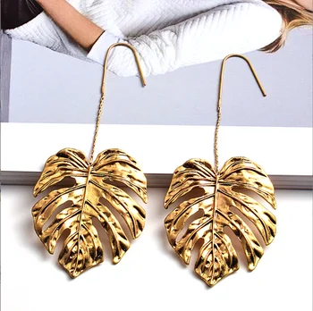 New Design Long Gold Metal Leaf Earrings High-Quality Fashion Trend Jewelry Accessories For Women Wholesale