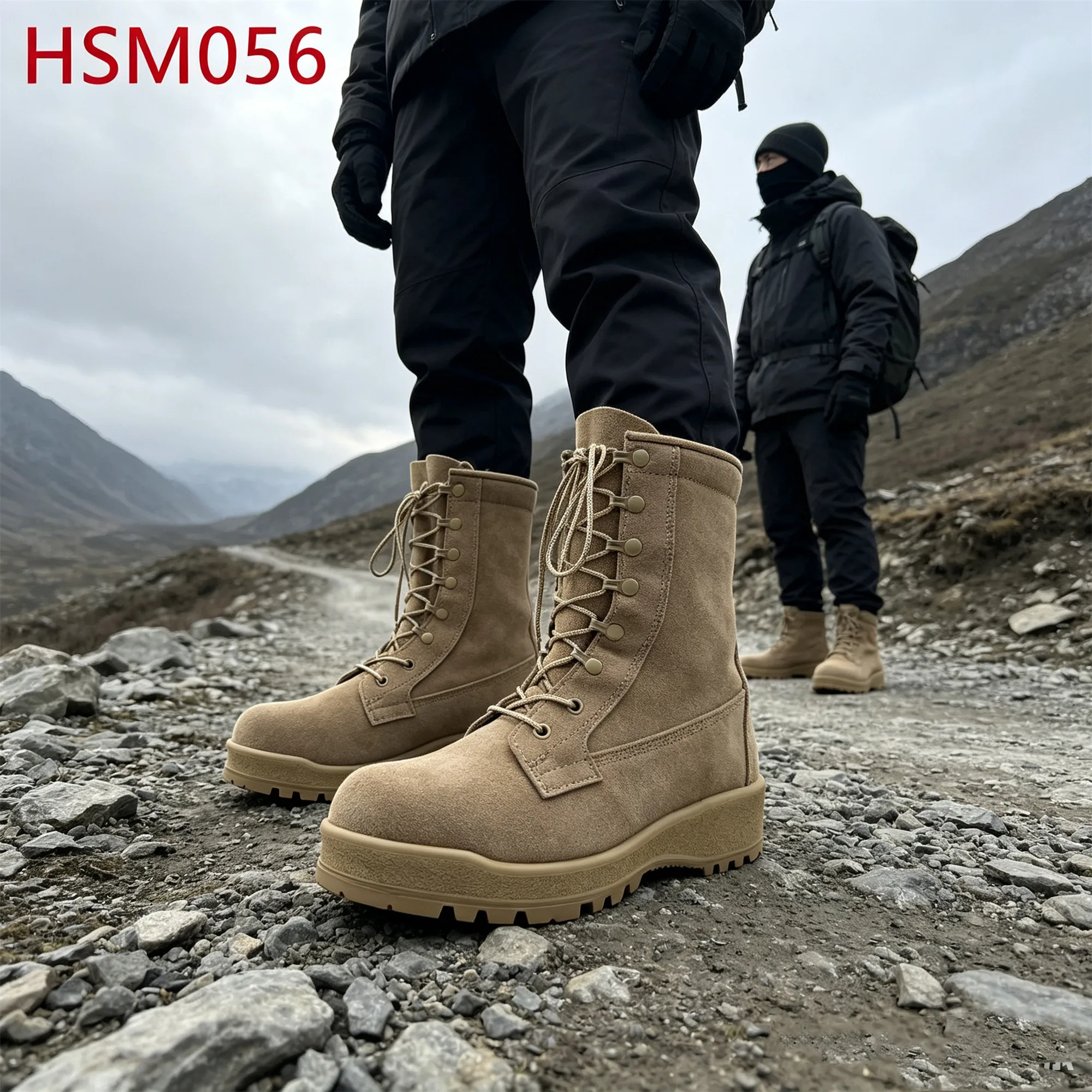 ZYF,Full Natural Suede Leather Hua Singh Men Leather Boots Desert Terrain 10 Inch Combat Boots with Water Proof Sock HSM056