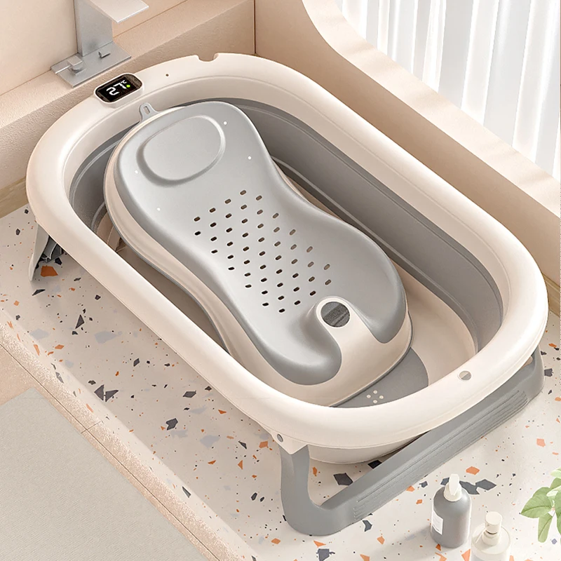 Wannuo Foldable Bathroom Baby Bathtub Easy-to-Store Baby Bath Tub Temperature Sensing Baby Bathtub with Thermometer
