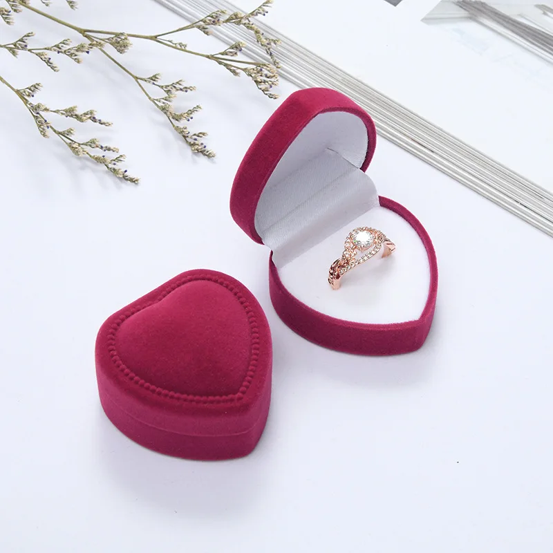 Red Gift Box Heart-shaped Rings Packaging Display Portable Travel Case  Velvet Ring Box Ring Jewelry Box