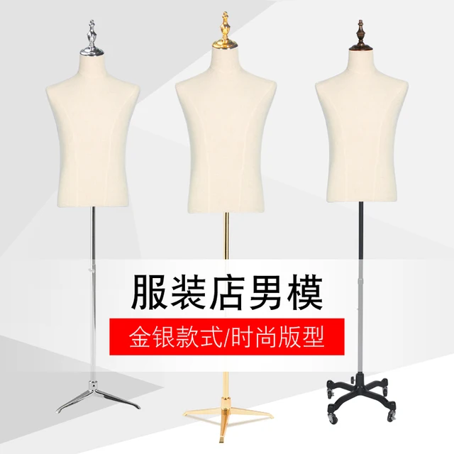 Dummy Shop Men Mannequin Wood Flexible Arms Black Linen Upper Half Body Male Suit Mannequin for Suits Display