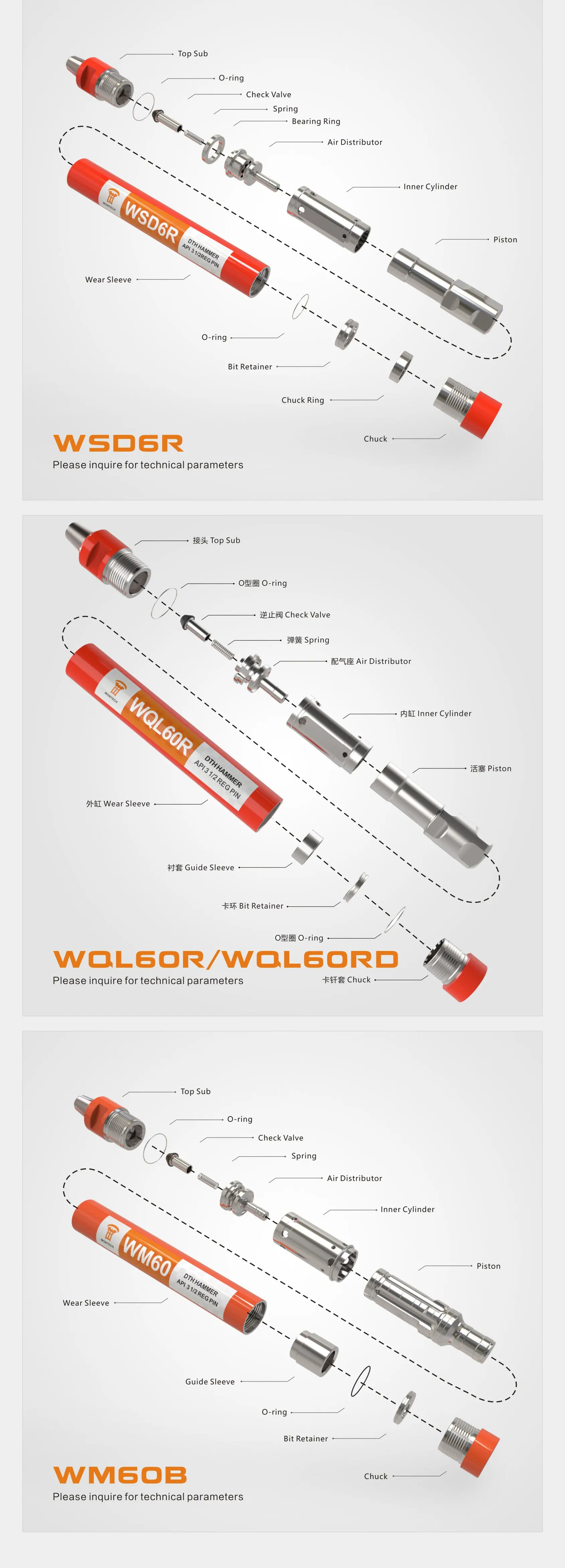 Wontech Customized 6" inch QL60 DHD360 SD60 API 3 1/2 REG PIN DTH hammer For water well and blasting details