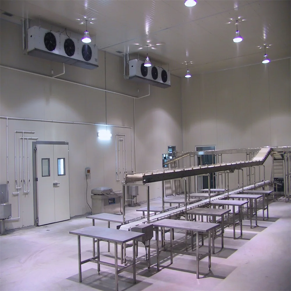 Cow slaughterhouse with meat processing and boning machines