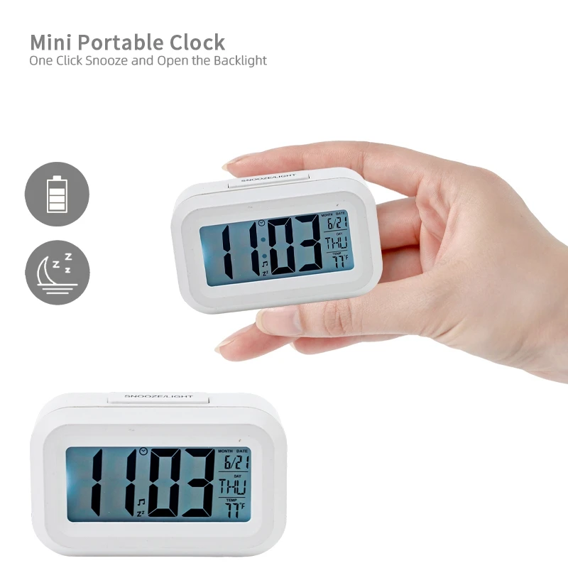 Electronic LED Clock White Timer Calendar Multi-function Small Size Digital Alarm Clock