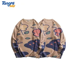 TMW wholesale winter loose clothes for men sweater chandail pour hommes cartoon jacquard round collar knit mens sweater