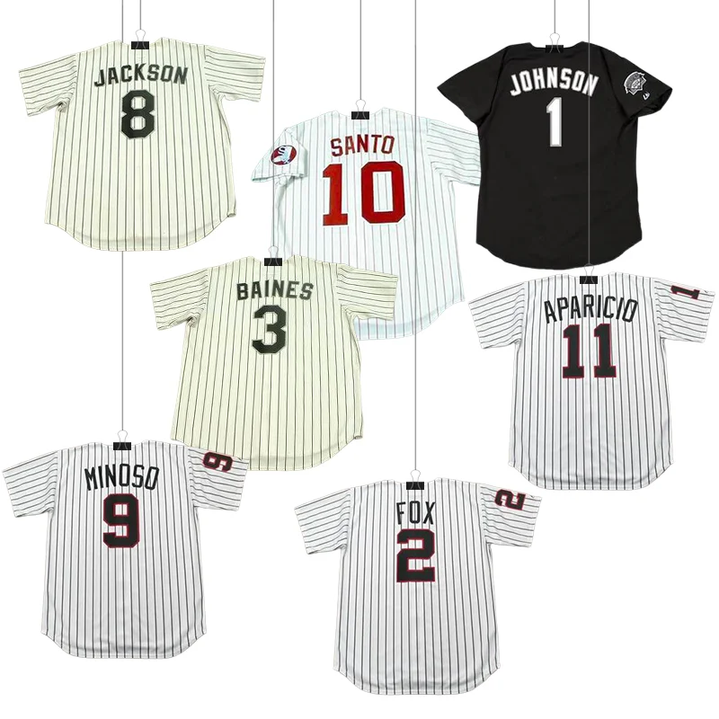 Wholesale Men's Chicago 1 LANCE JOHNSON 3 HAROLD BAINES 8 BO JACKSON 9  MINNIE MINOSO 10 RON SANTO Throwback Baseball jersey Stitched S-5XL From  m.