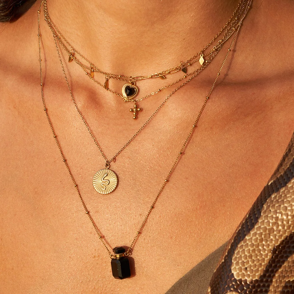 Joyever Tarnish Free Stainless Steel Gold Necklace Coin Round Embossed