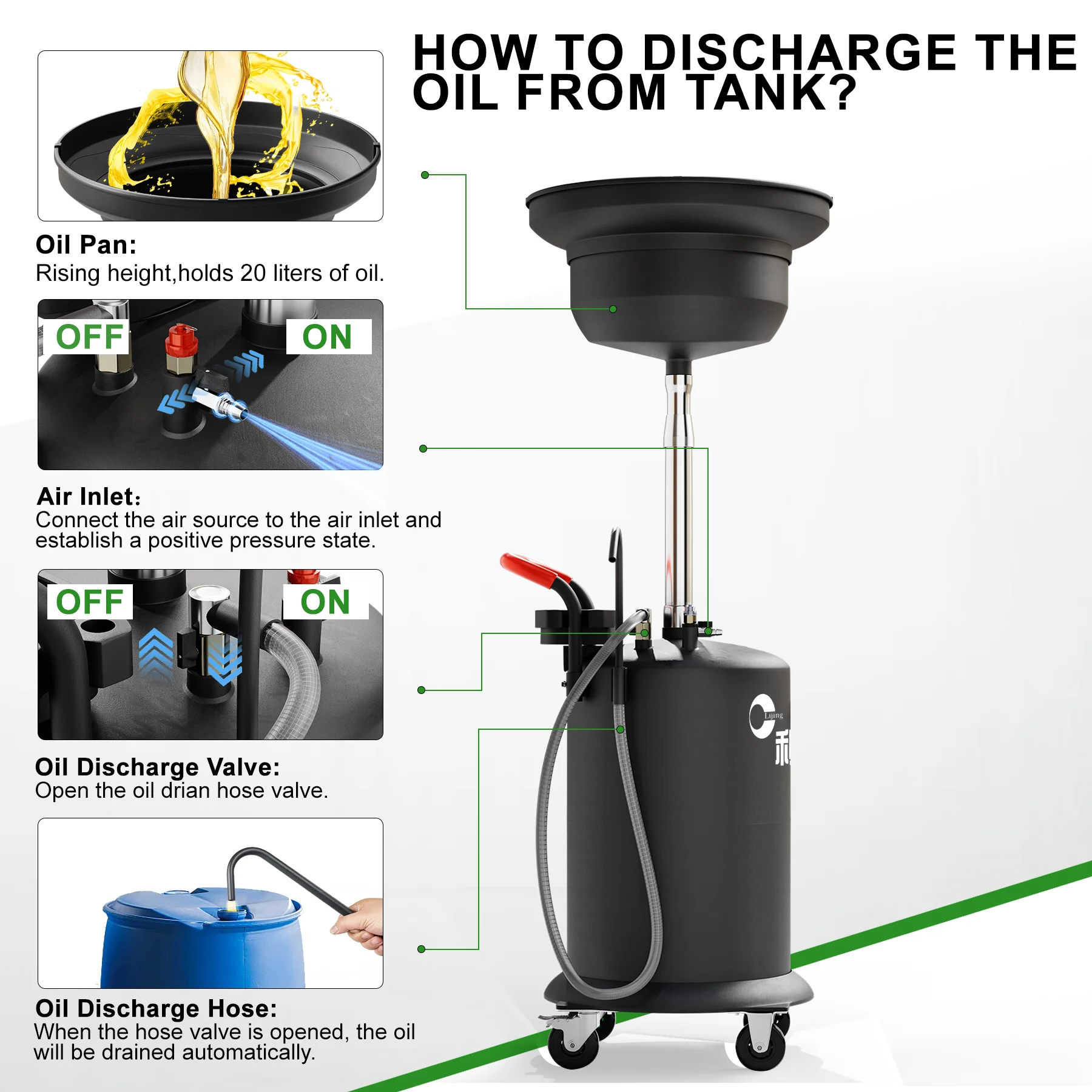 Factory Direct Sales Durable 1.5mm Thickened Body Oil Collector Machine Big Capacity Pneumatic Oil Drainer