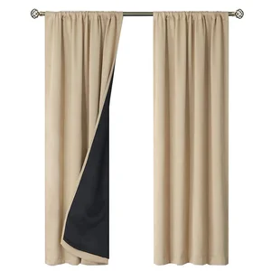 Double layers 100% Blackout Window Curtain Hotel Panels Heat and Full Light Blocking Drapes Black Curtain for the Living Room