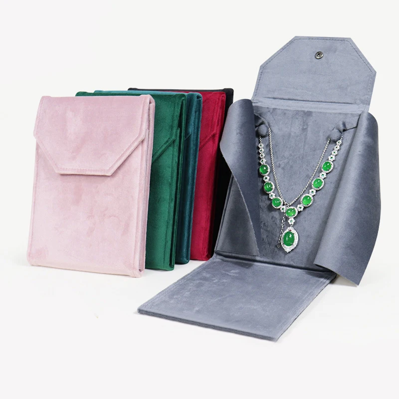 Foldable Necklace Travel Bag Velvet Pendant Bead Chain Jewelry Storage Box Pearl Necklace Gift Pouch