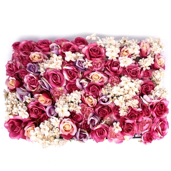 hot sale 40*60cm High Quality artificial silk purple rose hydrangea fake flower wall wedding backdrop panel flower