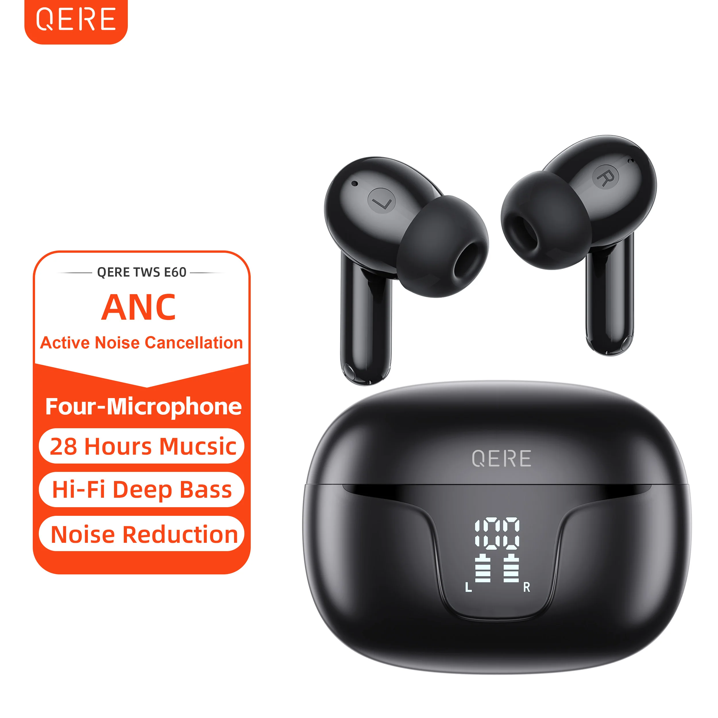 QERE E60 Active Noise Cancellation Reduction in Ear TWS Sport Headset  Gaming Blue Tooth Earbuds Wireless Headphones Earphone