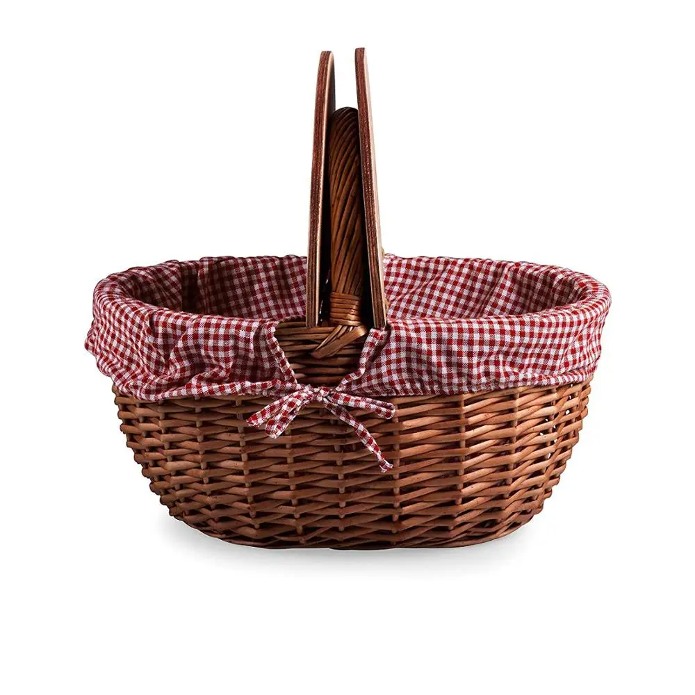 62cm Buff Willow Wicker Picnic Basket | Red Hamper