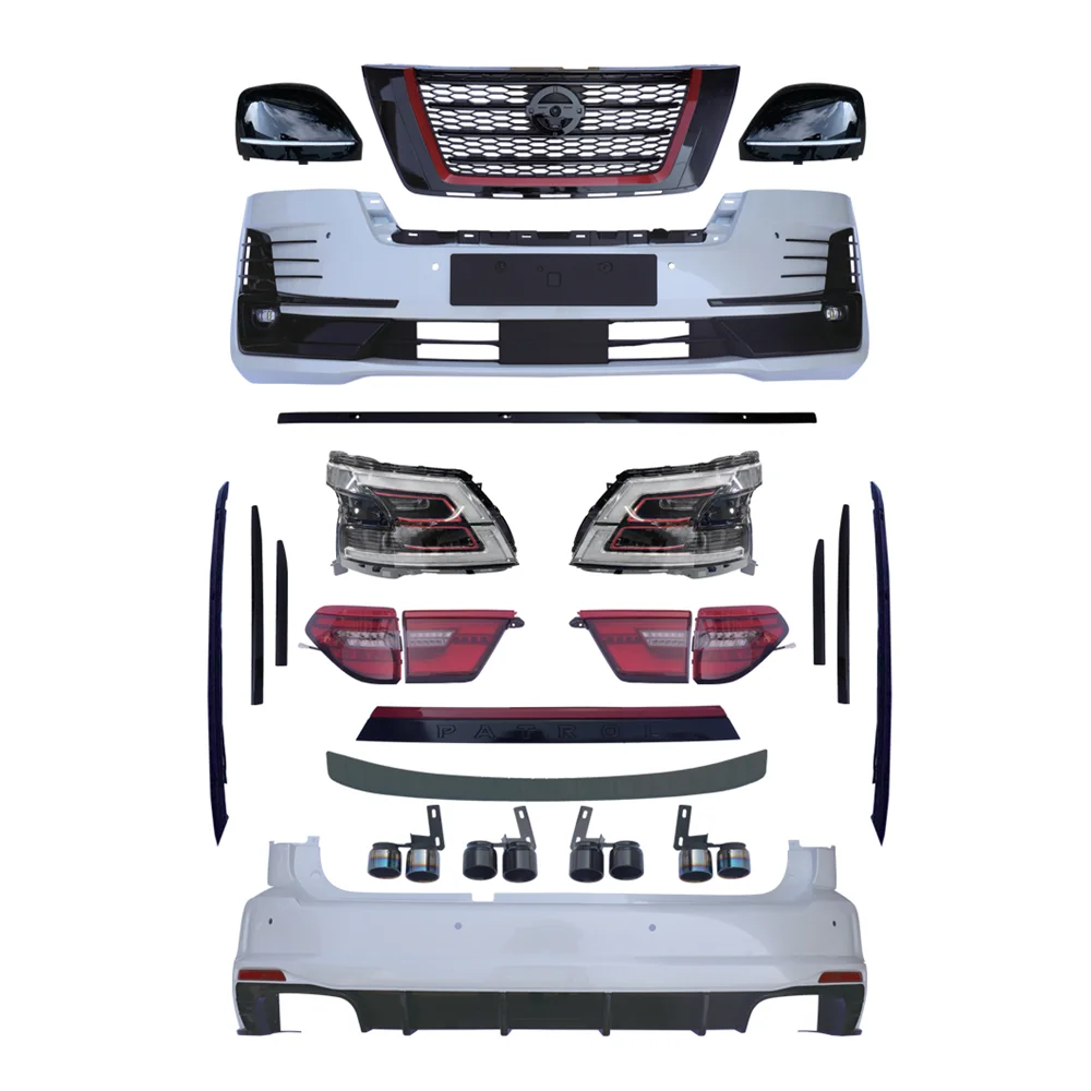 TDCMY Auto Body Kits Bumper Kits Gril Spoiler Lampu Kelabu Hadapan dan Bumper Belakang Led Headlight untuk Nissan Patrol RSS 2021