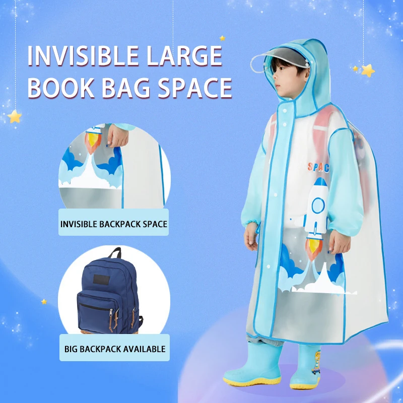 Wholesale EVA hot selling children's waterproof raincoat with backpack and reusable healthy portable cartoon printing