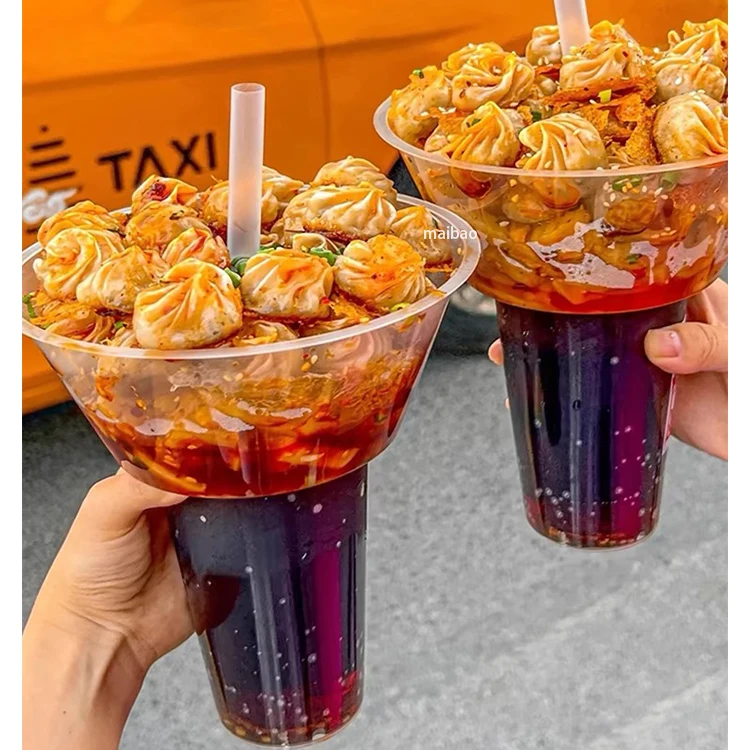 Custom Salad Fruit Bowl Plastic Packing Milk Tea Cup Disposable Food Packaging Plastic Bowl Top Snack Tray Plastic Takeaway Cup