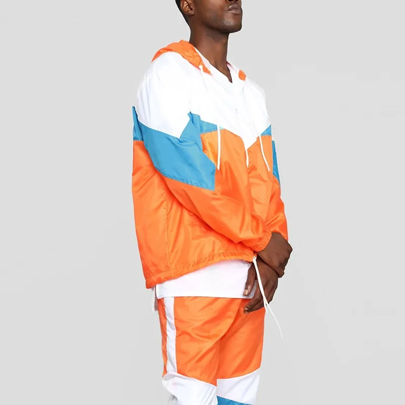 Custom High Quality Designer Men Fashion Color Block Summer Hot Sale Sweatsuit Sports Track Suit Nylon Two Pieces Tracksuits