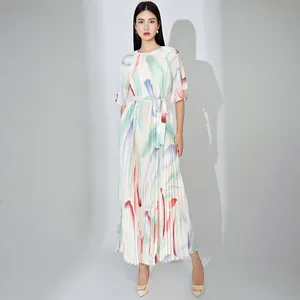 Abstract Pattern Fashion Dress European and American Women 2025 New Loose Girdle Casual Elegant Dress Plus Size Long Dress
