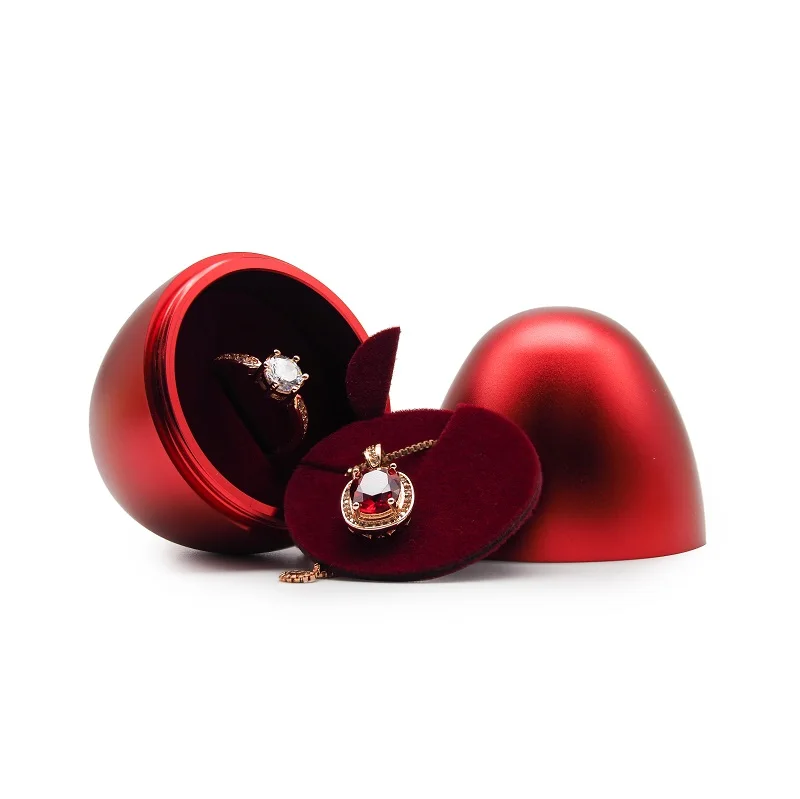 Red Gold Double Function Ring Pendant Necklace Jewellery Egg Shaped Metal Box Packaging case Metal Jewelry Boxes