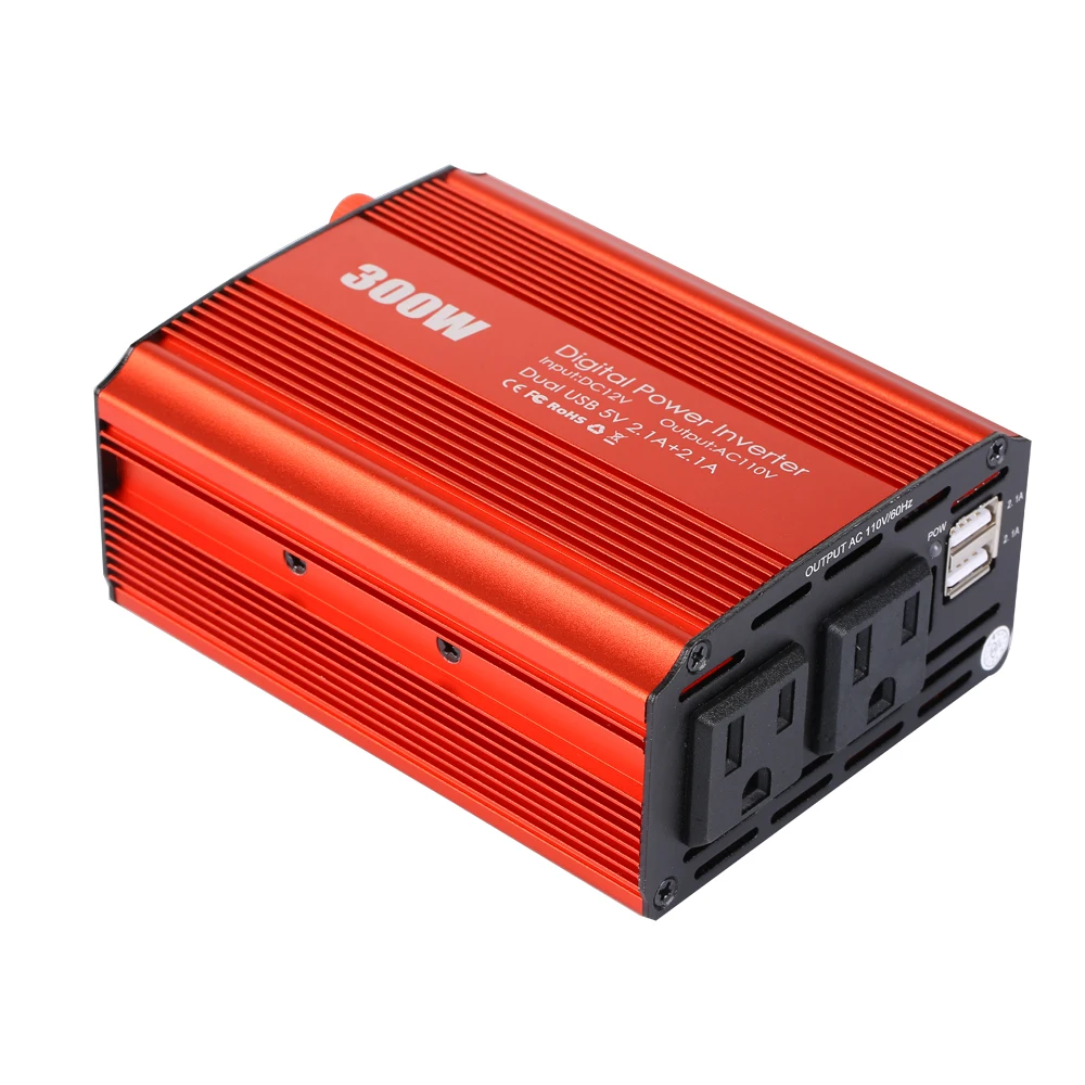 300W Power Inverter DC 12V to 110V AC Car Inverter with 4.8A Dual USB Car Adapter with LED Display 