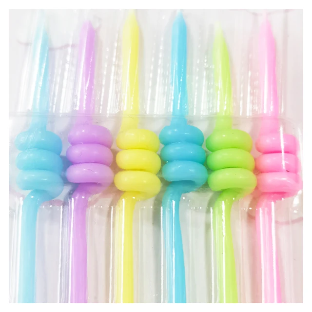 Funny Thin Pastel-Color with Twirl Spiral Middle Birthday Candles Likes Gesture