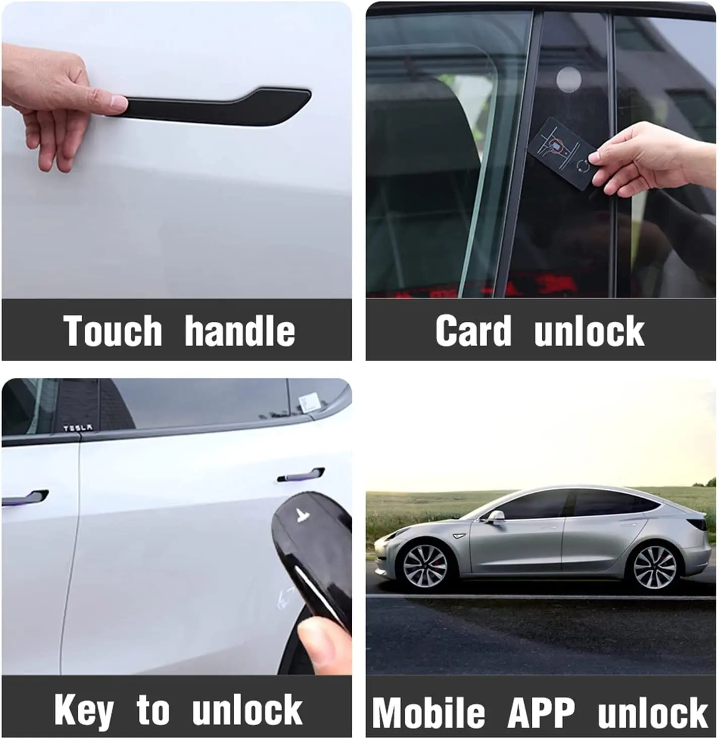 Coperture Maniglie Auto In Nero Lucido Per Tesla Model 3 E Y (2017-2023), Facili Da Installare Con Nastro Adesivo, Antigelo
