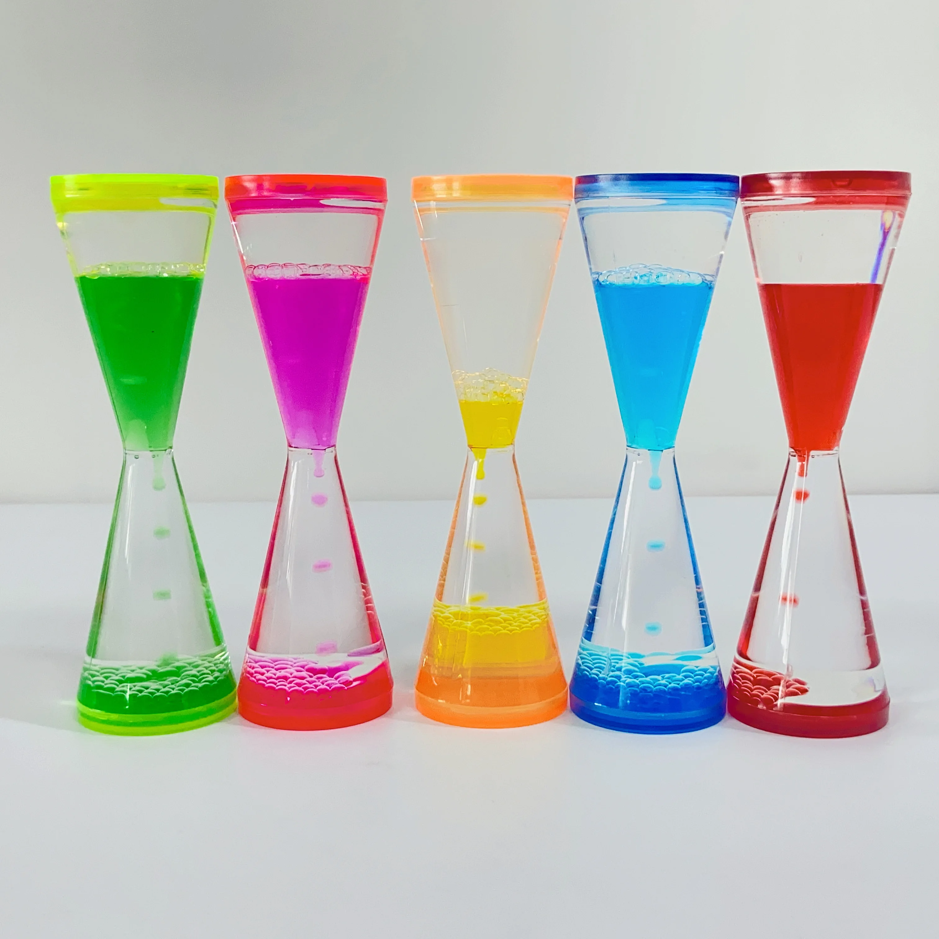 New Design Innovative Product Ideas Color Water Drip Sand Timer Acrylic Oil Liquid Hourglass Decoration