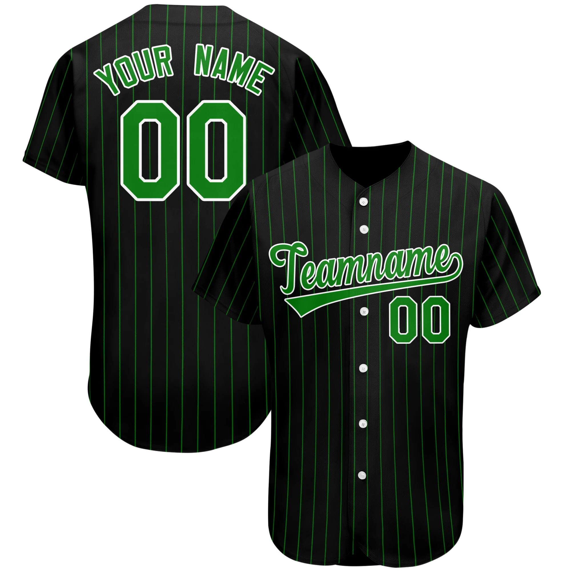 Custom Sublimation Deep Green Pinstripe Baseball Jersey