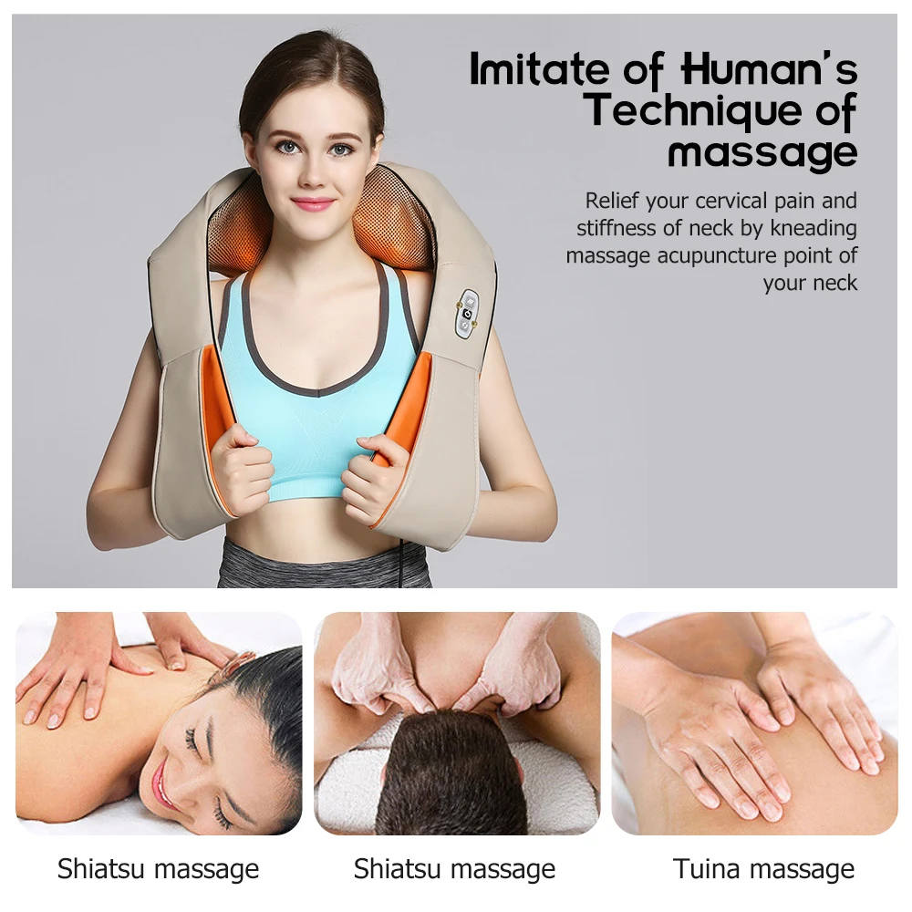 InvoSpa JC-668 Shiatsu Back shoulder and Neck Massager With Heat - Black  for sale online