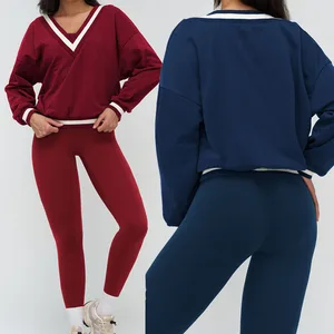 Wholesale Sports Women Casual Hoodies V-neck Windproof Oversize Sweatshirts Workout Running Active Gym Wear Clothing For Women