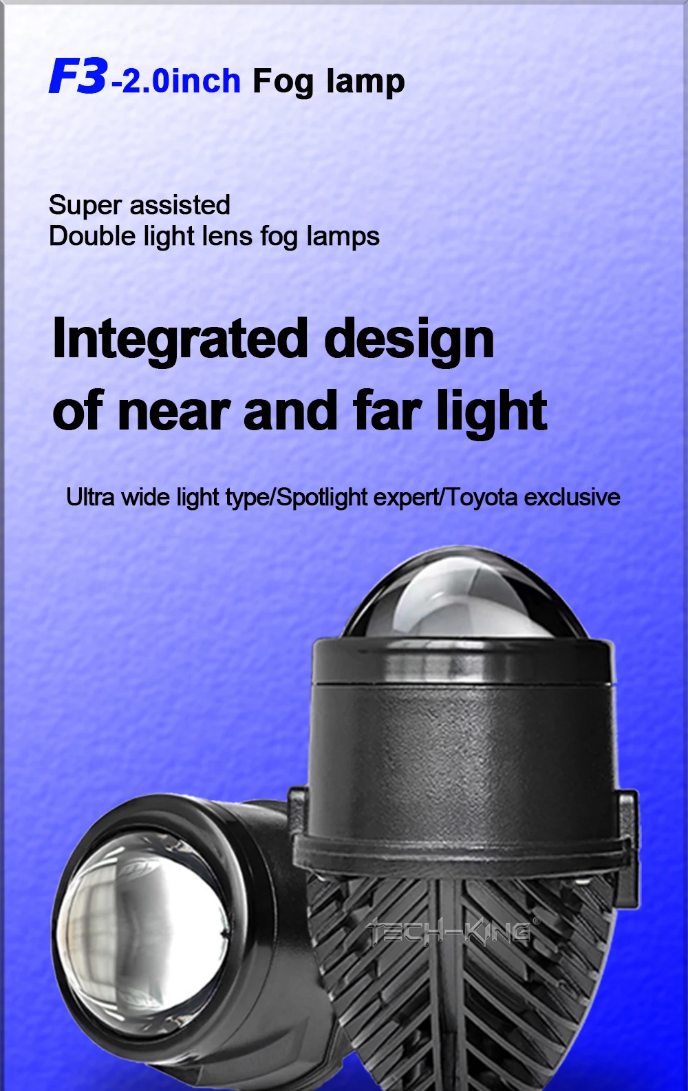 TECH-KING new 2.0-inch 12V 72W high-brightness focused automotive projection light T oyota Nissan LED dual-light lens fog lamps