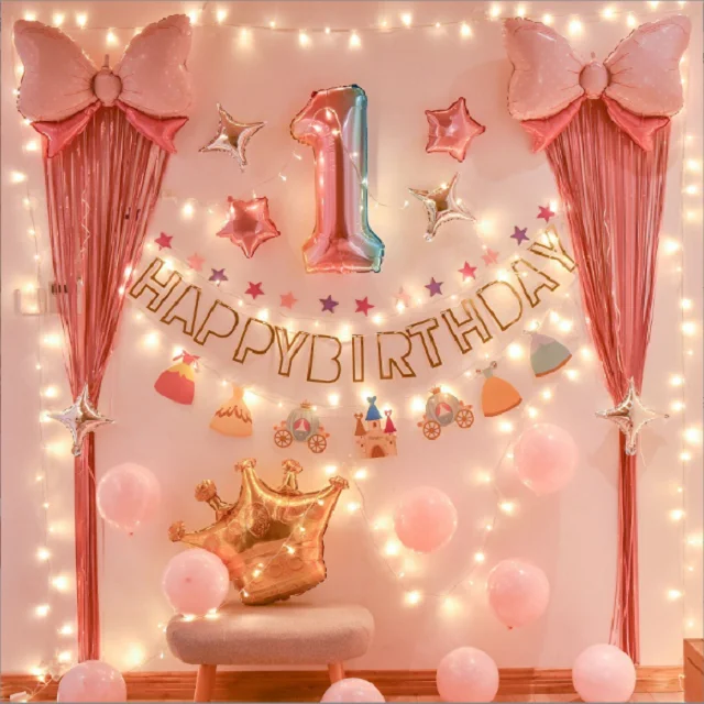 Happy Birthday Party Decoration Balloon Set for Girl One Year