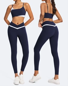 Top Sale Unique Design Color-Block Women Sportswear Cross Back Gym Wear Sexy Girl Fitness Running Yoge Sets