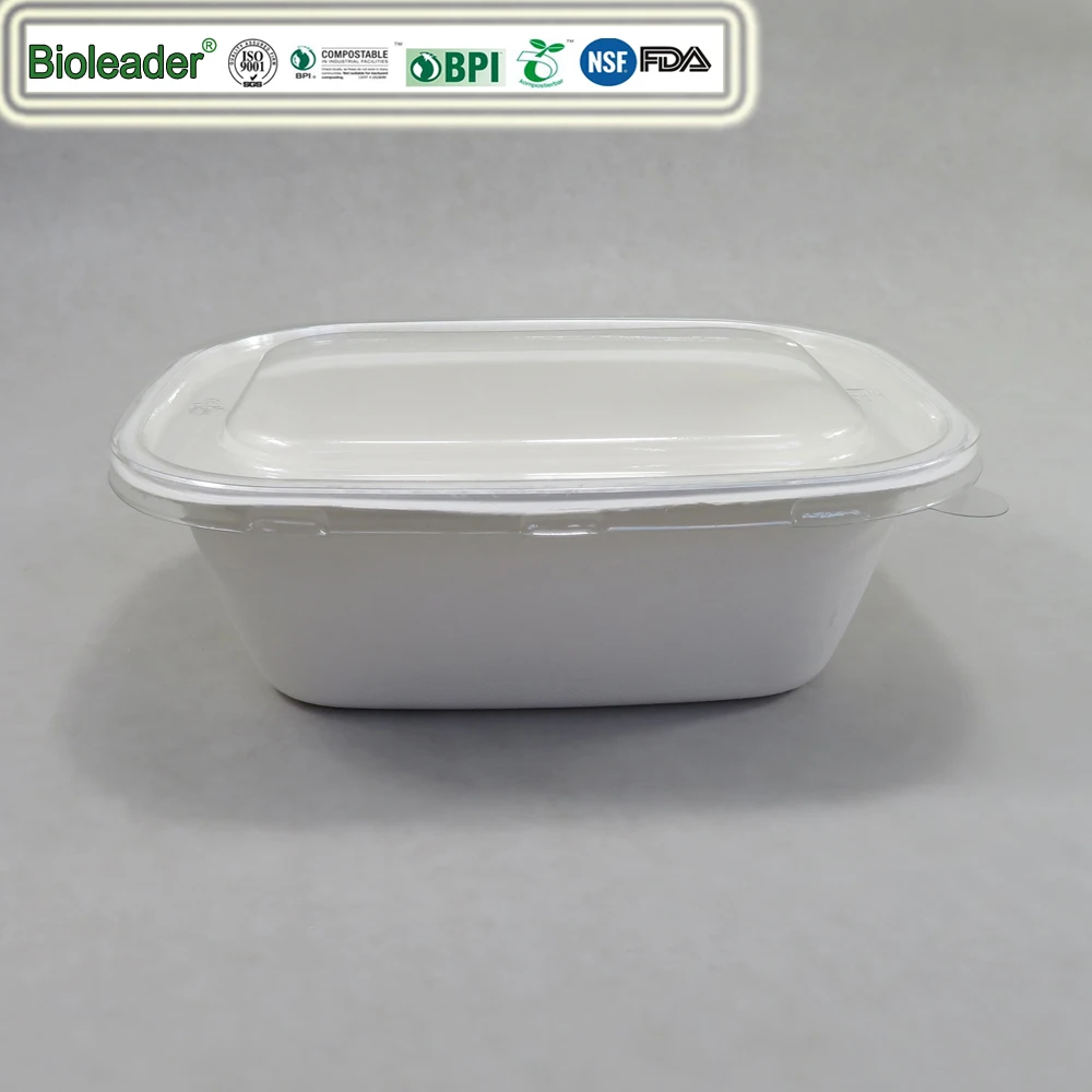 Bioleader Eco-Friendly Disposable Rectangle Paper Bowl with Lid Biodegradable