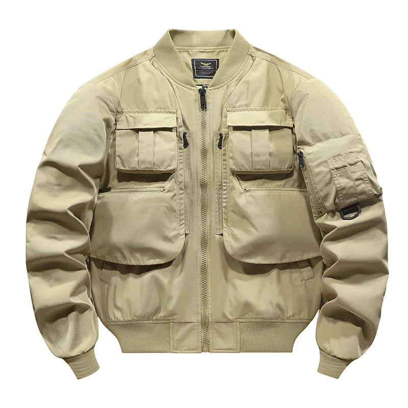 2024 Men's American Retro High Quality utility Multi-pockets workwear waterproof bomber jacket_voghion.com