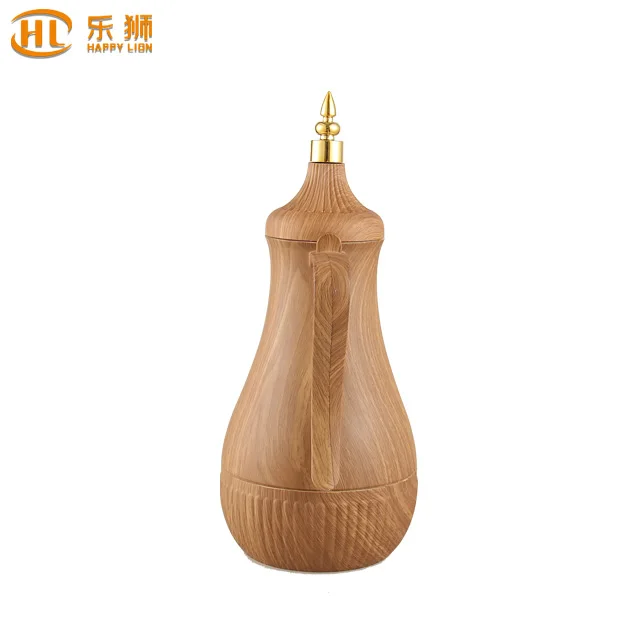 2021 New Arrivals Thermos Arabic Wood Grain Flasks For Coffee Tea 1000ml ABS Plastic Body With Pink Glass Refill Keep Hot & Cold